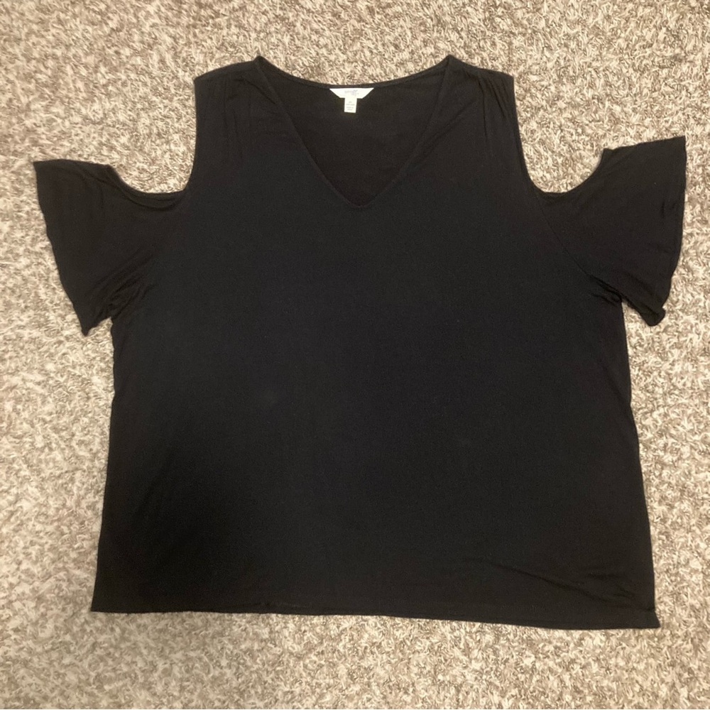 3/$15 - Terra & Sky Black Cold Shoulder Top, Sz 2X (20W-22W), fits like 3X